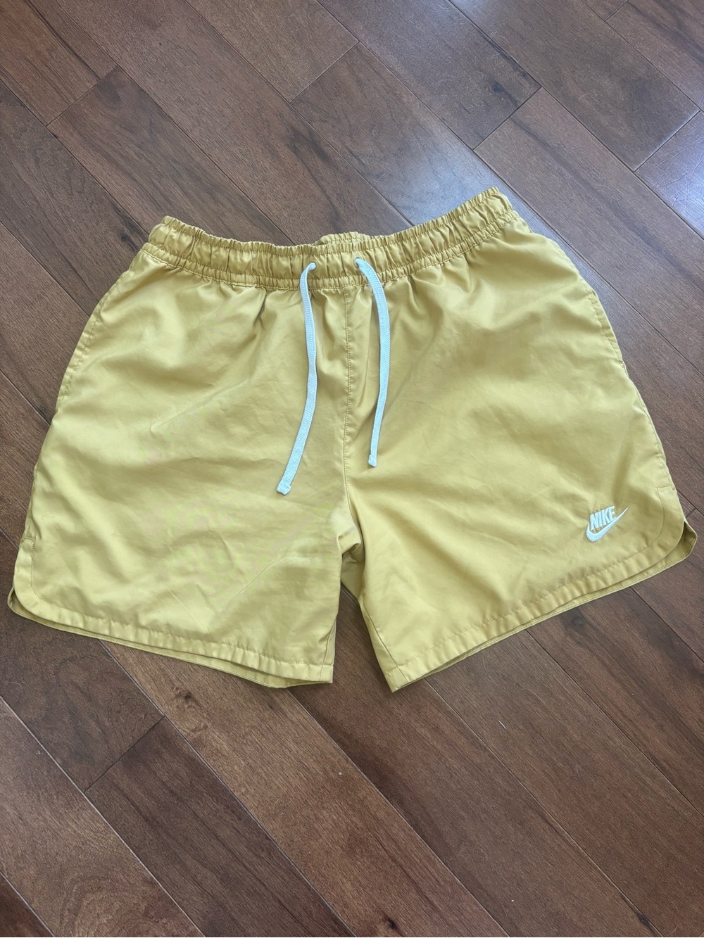 Nike Men's Yellow Swim Trunks with White Drawstring